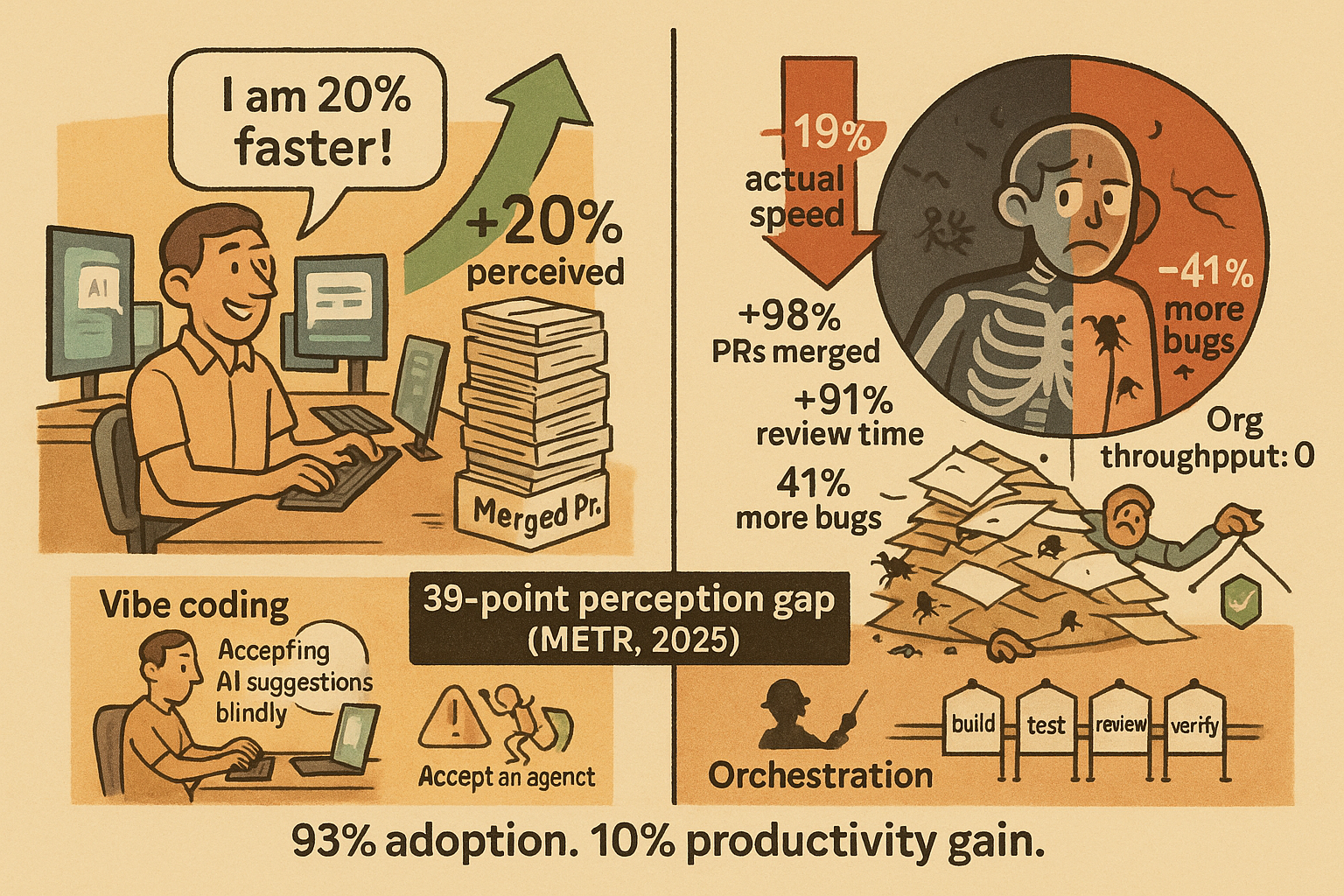 AI Slop and the Amplifier Paradox: 93% adoption, 10% productivity